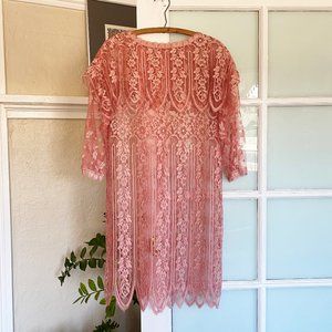 Amazing 60's vintage pink lace sheer layered dress